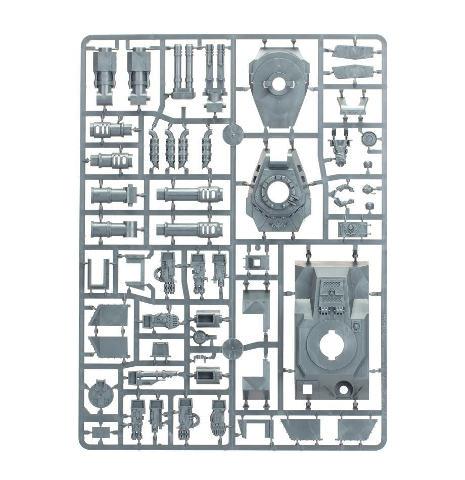 Astra Militarum Leman Russ Battle Tank unpainted plastic sprue, frame 2 of 3