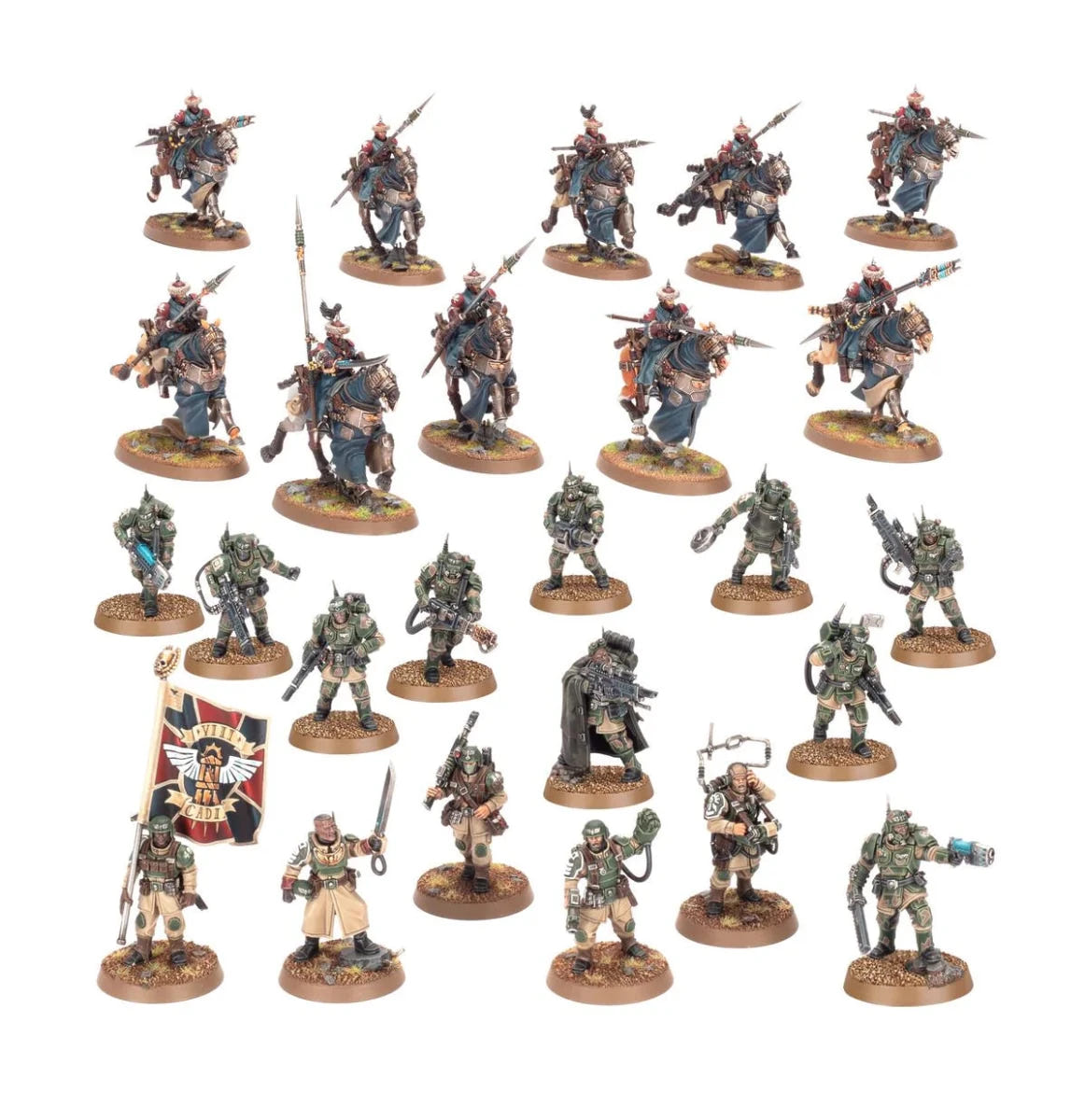 Astra Militarum Combat Patrol full contents painted: mounted riders, infantry and command squad