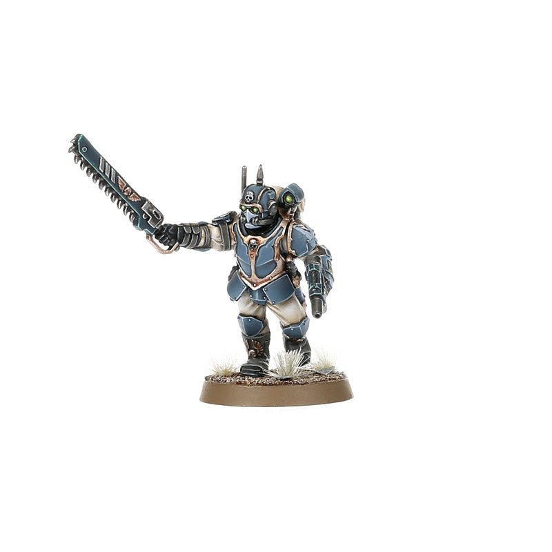 Painted Tempestus Scion sergeant with chainsword raised and hot-shot laspistol