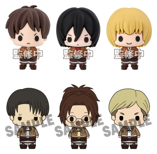Megahouse Attack on Titan Chokorin Collection line-up of six chibi mini figures including Eren, Mikasa and Levi