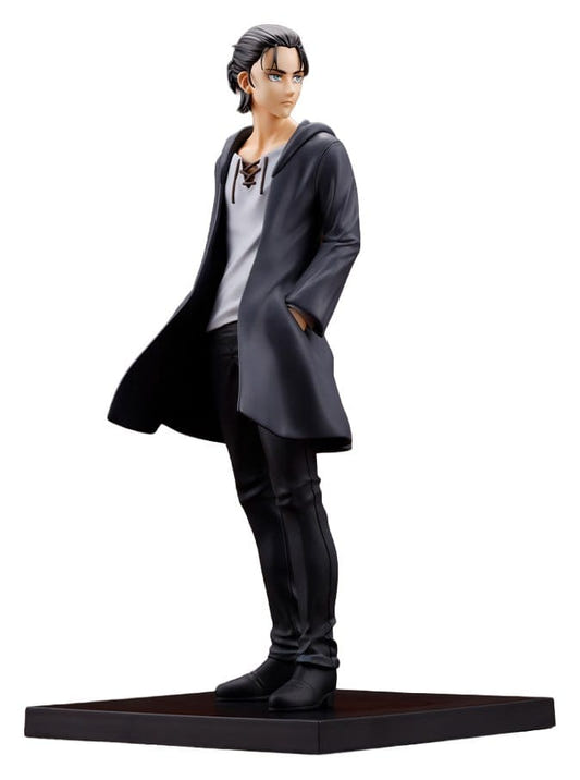 Kotobukiya Oshi Works Eren Yeager figure from Attack on Titan: The Final Season in long dark coat
