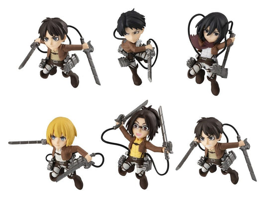 Megahouse Attack on Titan Tobimas pack of six mini figures in action poses with swords and gear