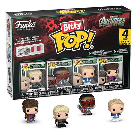 Funko Bitty Pop! Avengers: Doomsday 4-pack Series 1 in window box with four mini figures displayed in front