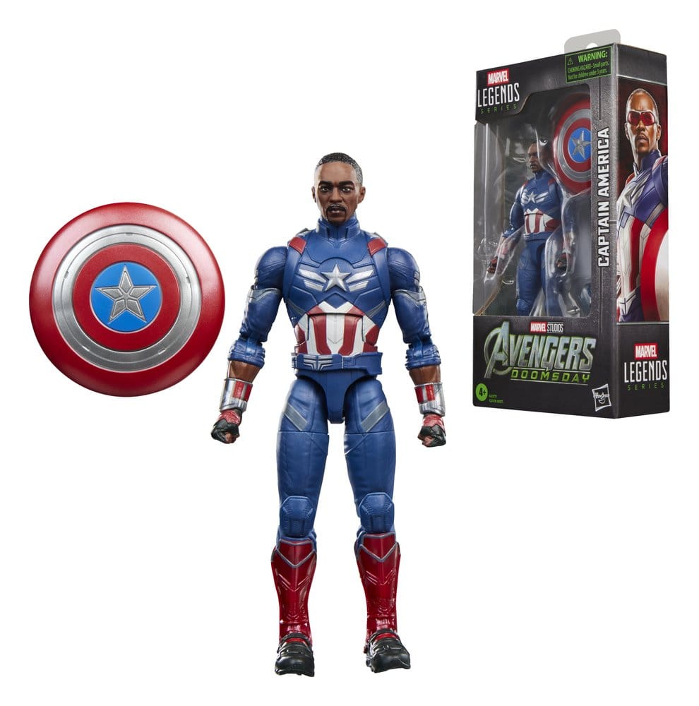 Marvel Legends Captain America figure with shield shown beside its window box