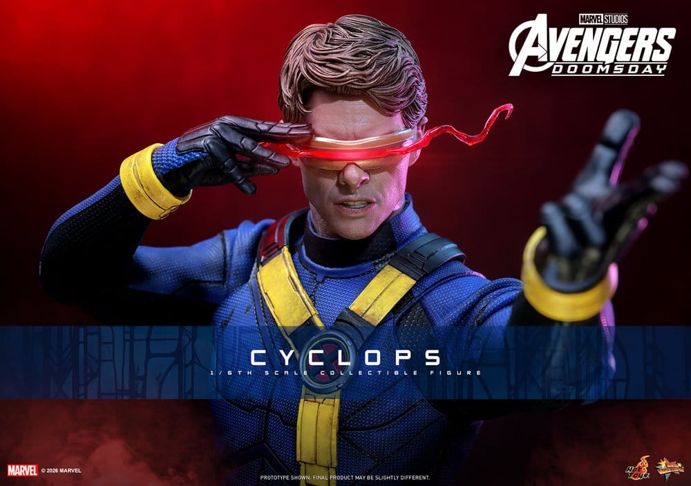 Hot Toys Avengers: Doomsday Cyclops sixth scale figure promotional banner with glowing visor