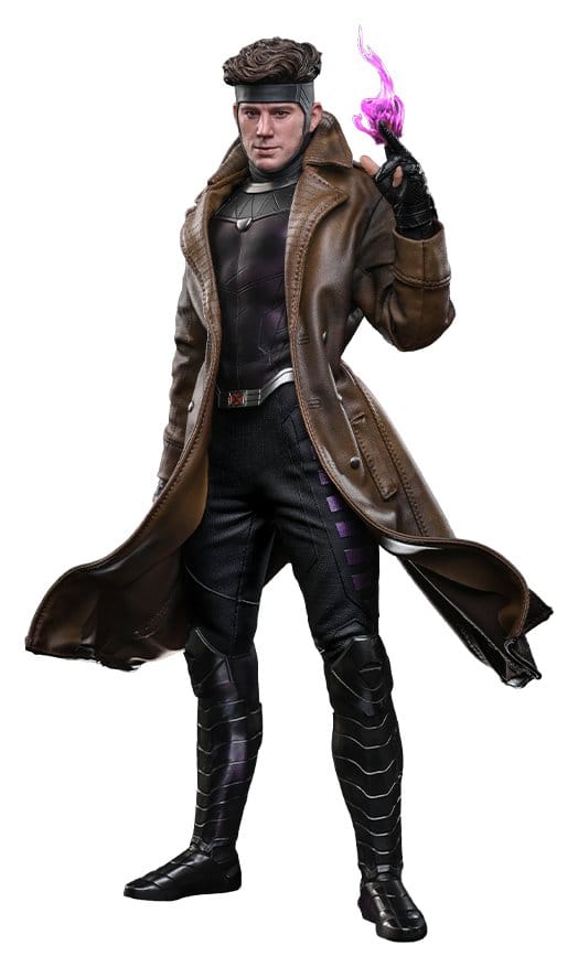 Hot Toys Avengers: Doomsday Gambit 1/6 figure front view in brown trench coat with charged card