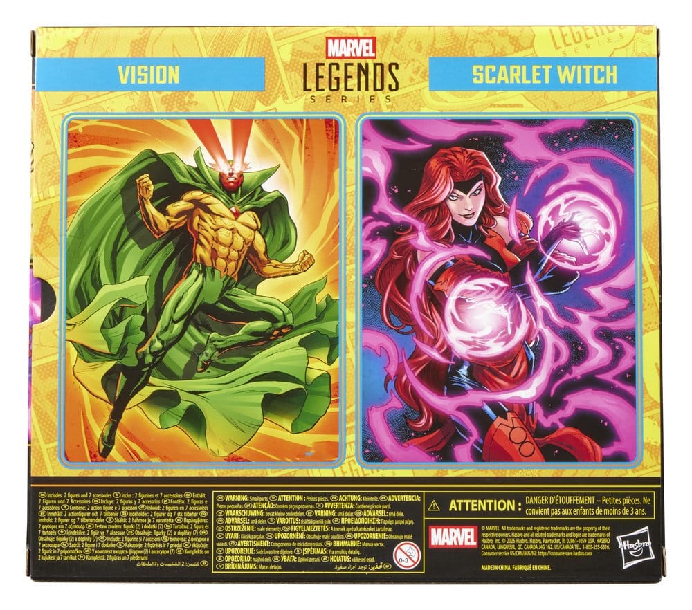Marvel Legends Vision and Scarlet Witch 2-pack box back with comic-style character art