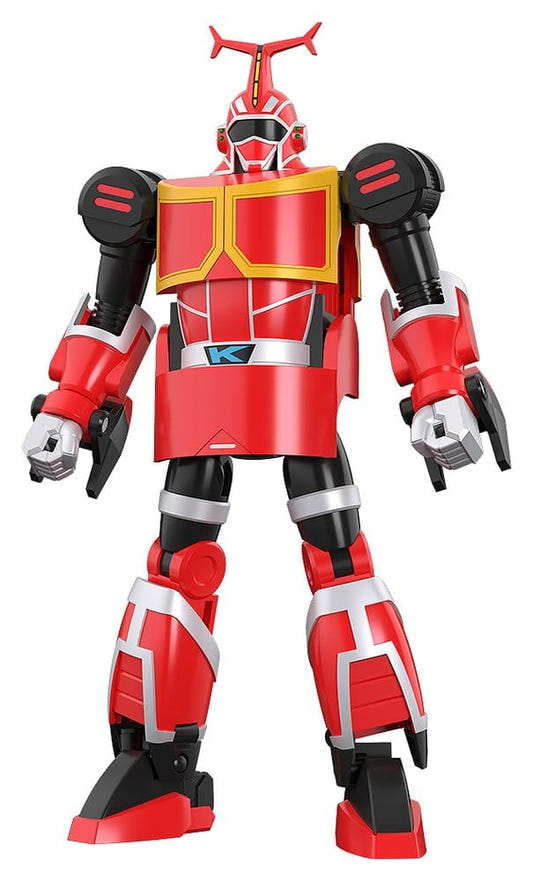 B-Robo Kabutack Moderoid kit built, red armoured robot with beetle horn, front view