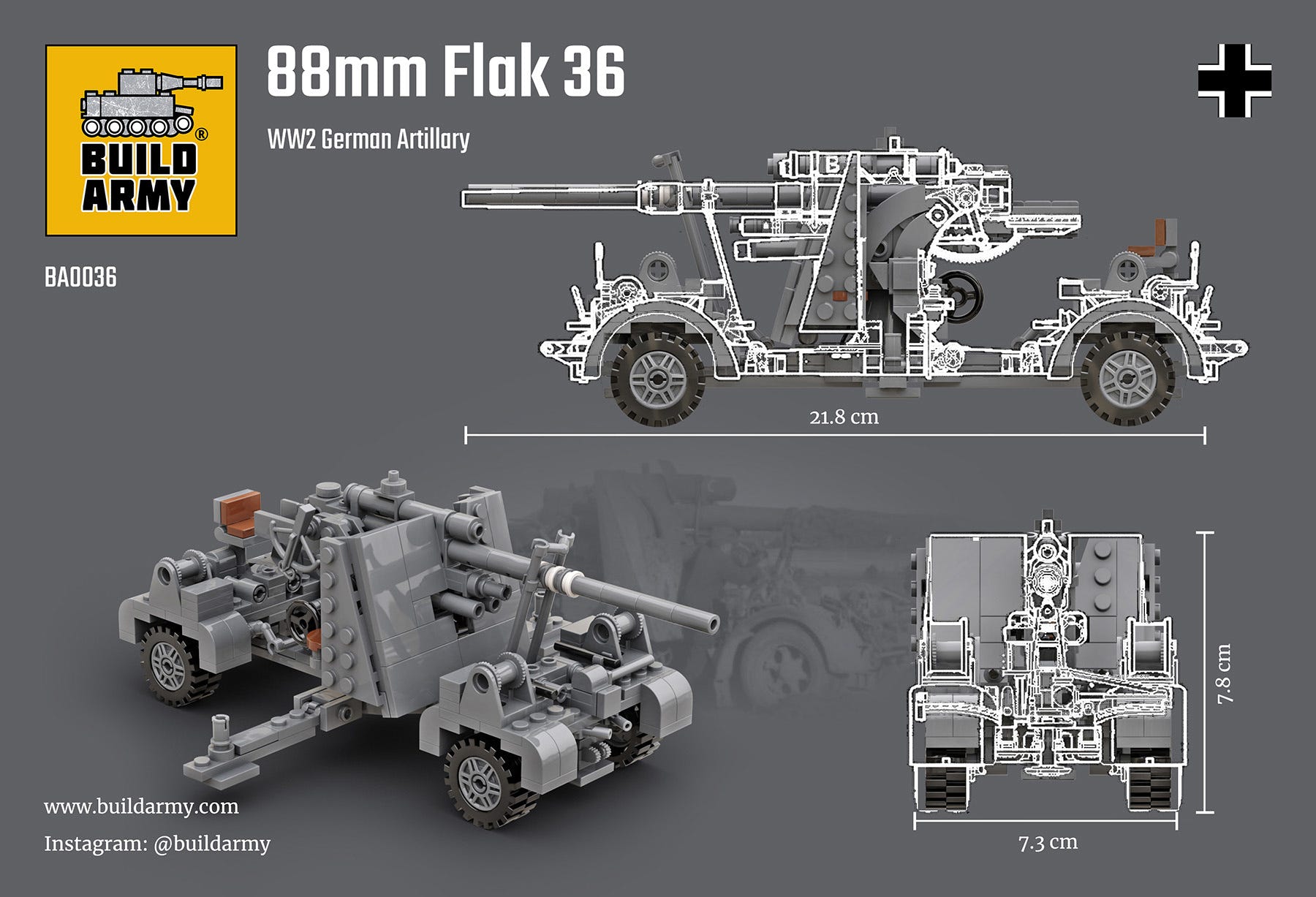 Buildarmy 1:33 88mm Flak 36 Artillery - B0036