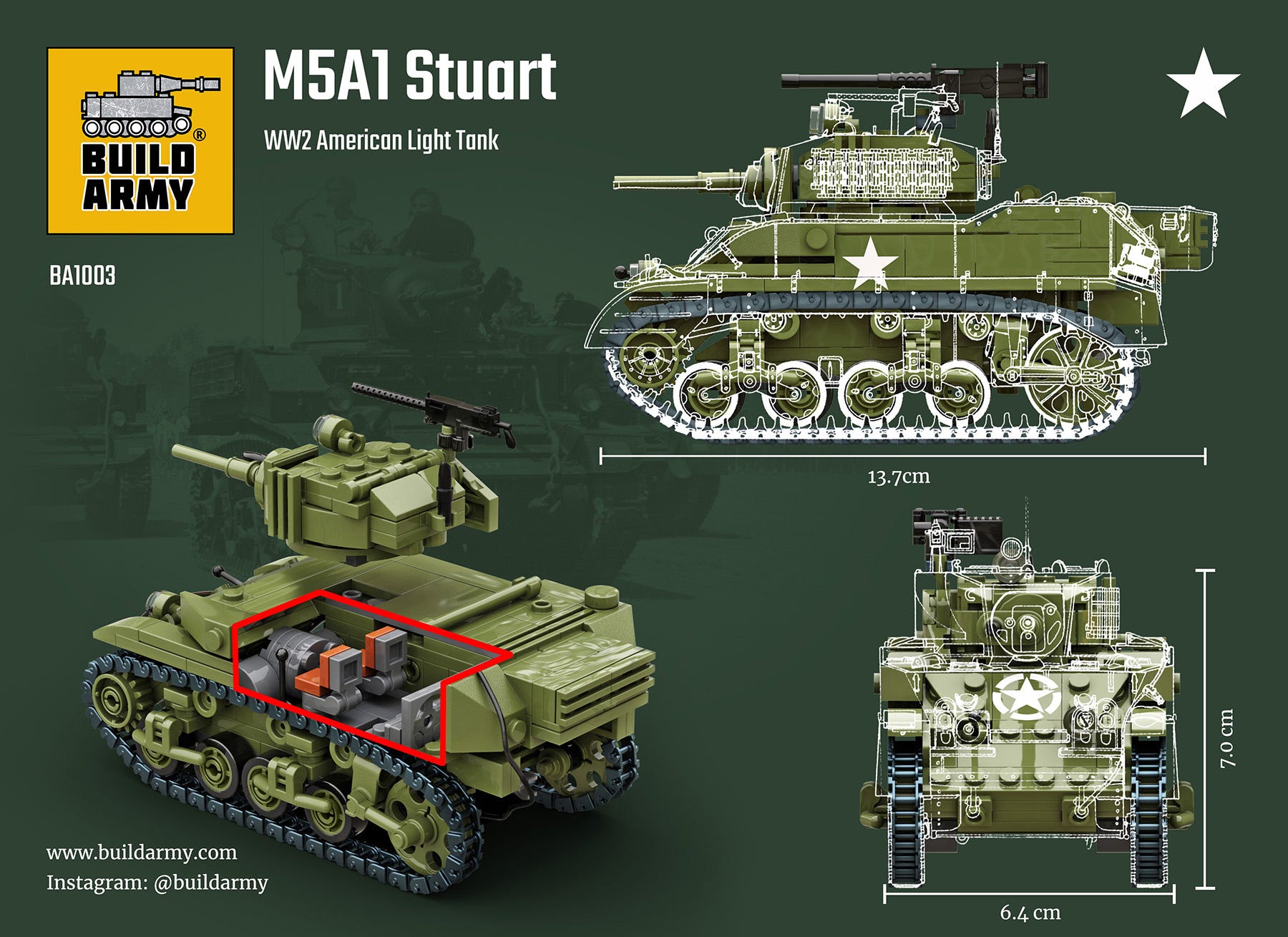 Buildarmy 1:33 M5A1 Stuart Light Tank - B1003