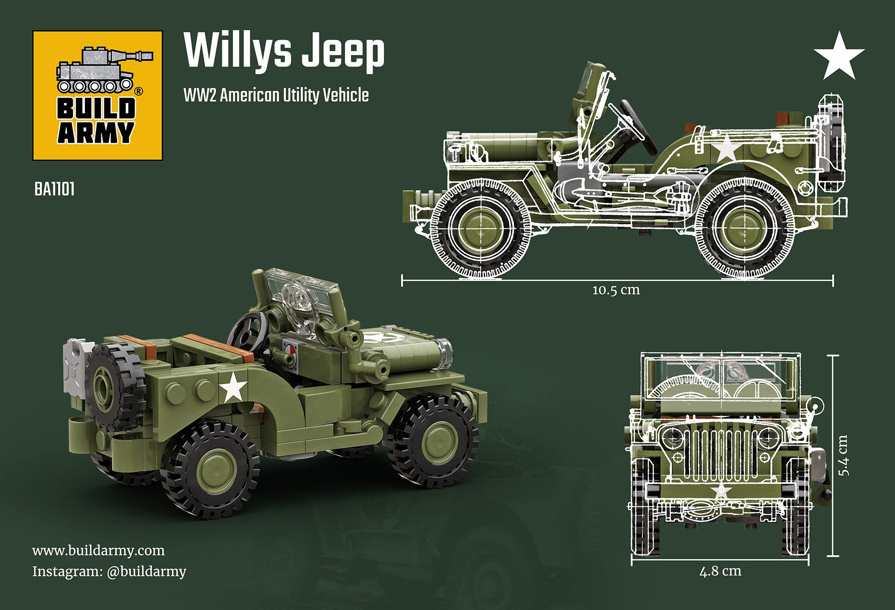 Buildarmy 1:33 Willys MB Jeep Utility Vehicle - B1101