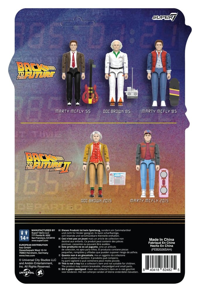 Back of the Back to the Future ReAction+ card showing the Marty and Doc Brown figure range
