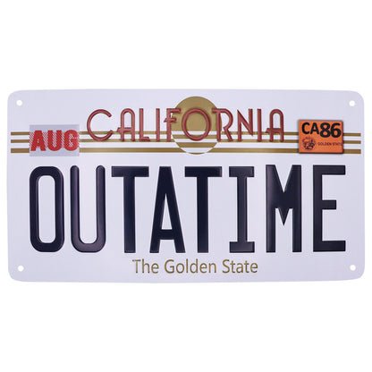 Back to the Future OUTATIME California number plate replica tin sign, front view