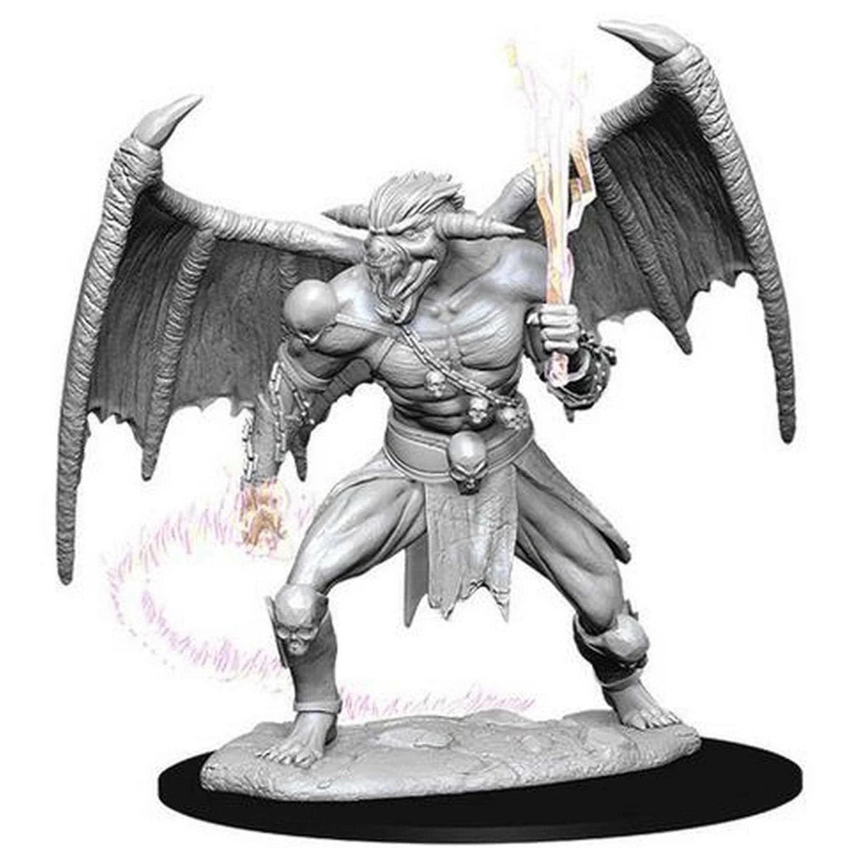 WizKids D&D Nolzur's Balor miniature unpainted and primed grey, wings spread, front view