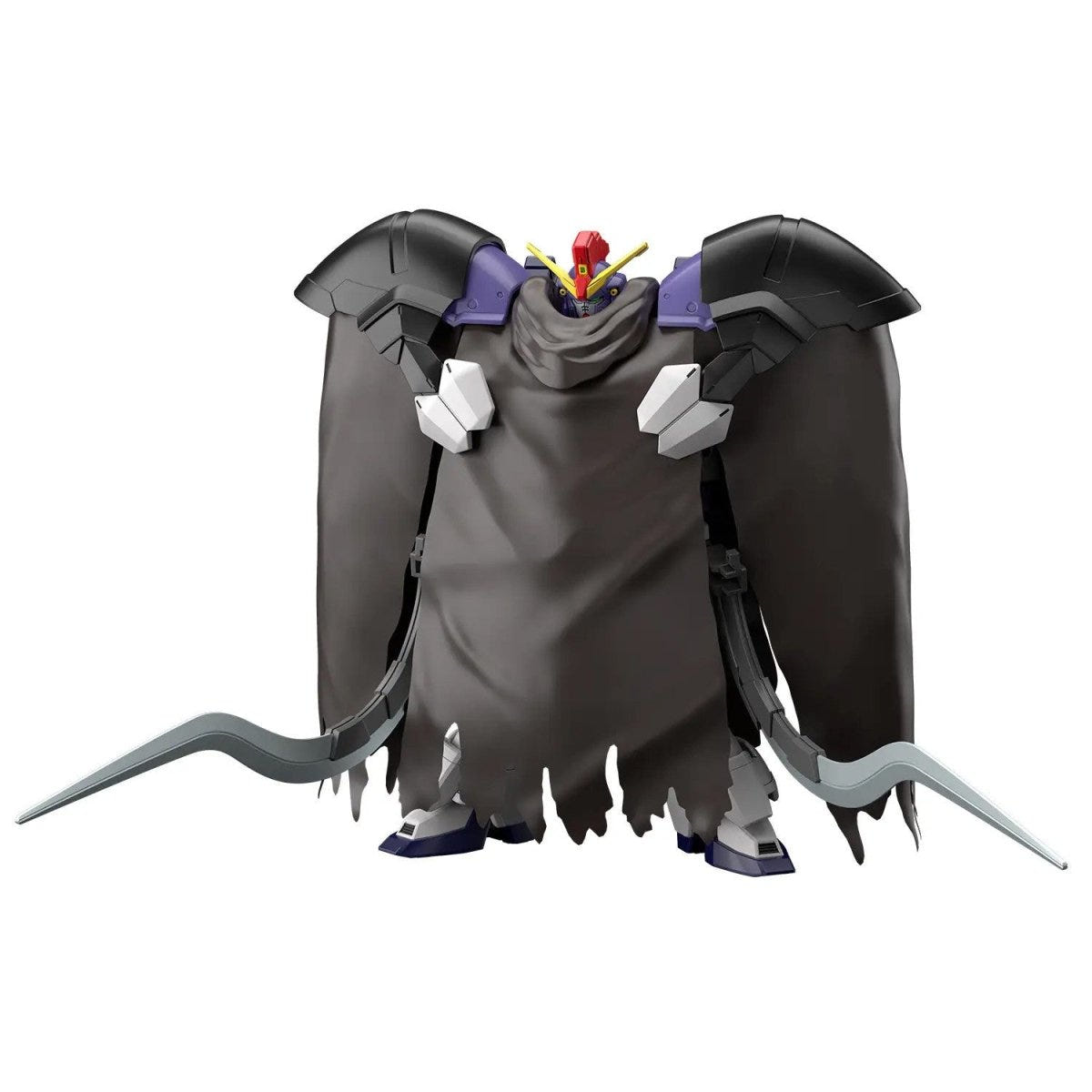 Bandai HG 1/144 Gundam Sandrock Custom EW kit, assembled model wearing its grey cloak with heat shotels