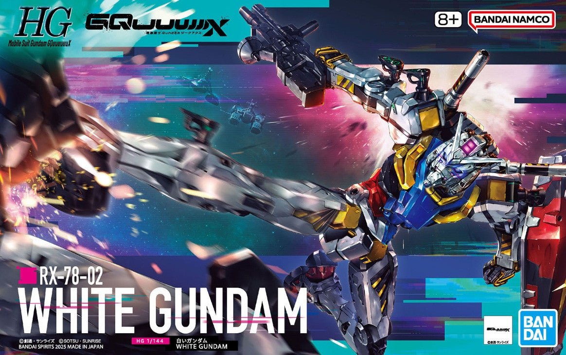 Bandai HG 1/144 White Gundam kit, box art from Gundam GQuuuuuuX