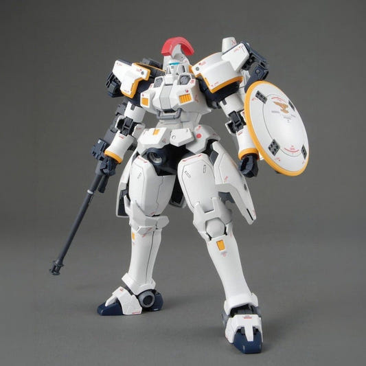 Bandai MG 1/100 Tallgeese I EW kit, assembled white model with shield and beam sabre