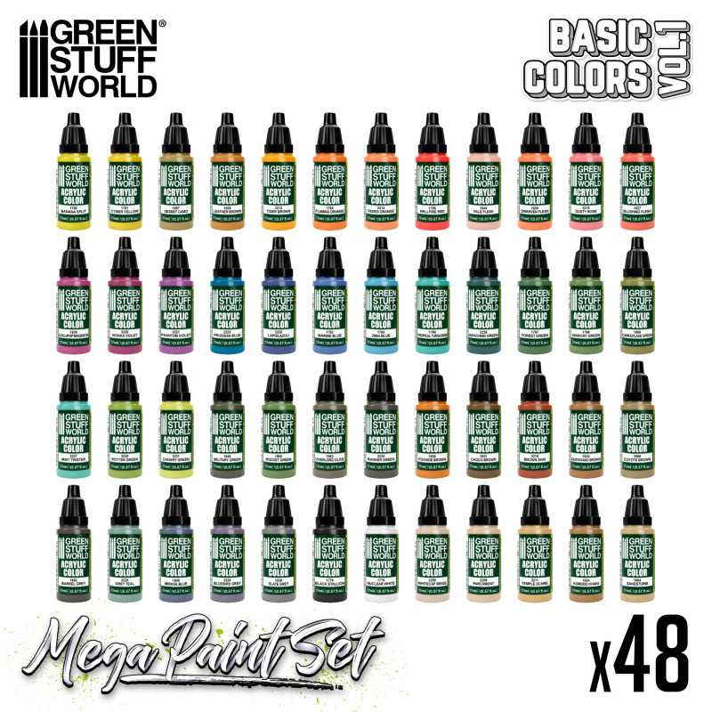 Green Stuff World Basic Colors Mega Paint Set - Vol. 1.0 - Loaded Dice
