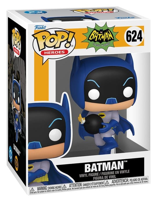 Batman 66 Funko POP! Heroes 624 Batman with Bomb vinyl figure shown in its window display box