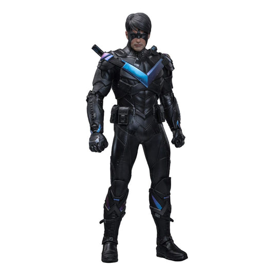 Hot Toys Nightwing 1/6 figure from Batman: Arkham Knight, full-length cut-out in black and blue suit
