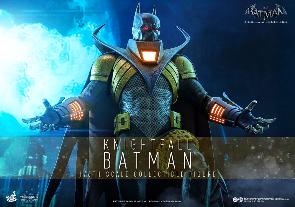 Hot Toys Knightfall Batman banner showing the armoured Batsuit with glowing LED eyes and gauntlets