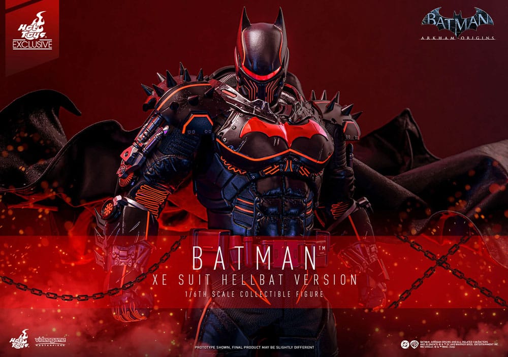 Hot Toys Batman XE Suit Hellbat Version promo banner with red Bat-Symbol chest