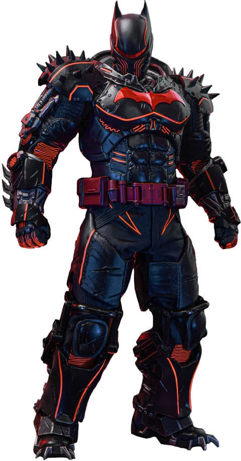 Hot Toys Batman XE Suit Hellbat Version 1/6 figure with red-lined armour, white background
