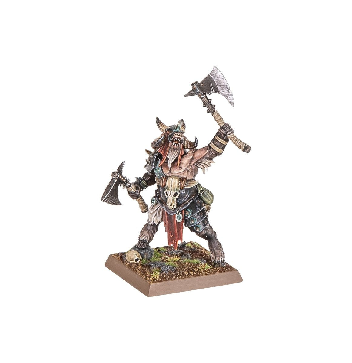 Painted Beastman Chieftain with twin axes on a square base