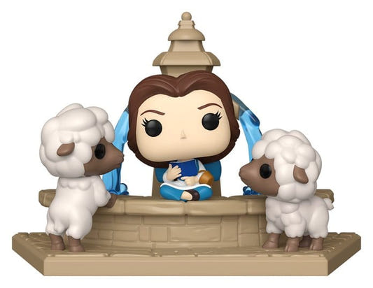 Funko Pop! Moment Belle reading at the town fountain with two sheep, Disney Beauty and the Beast