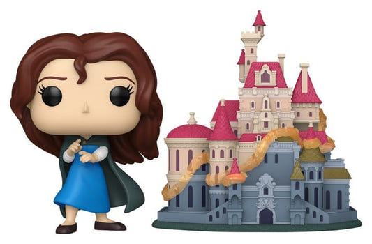 Funko Pop! Town Belle in a blue dress beside the Beast's castle, Disney Beauty and the Beast