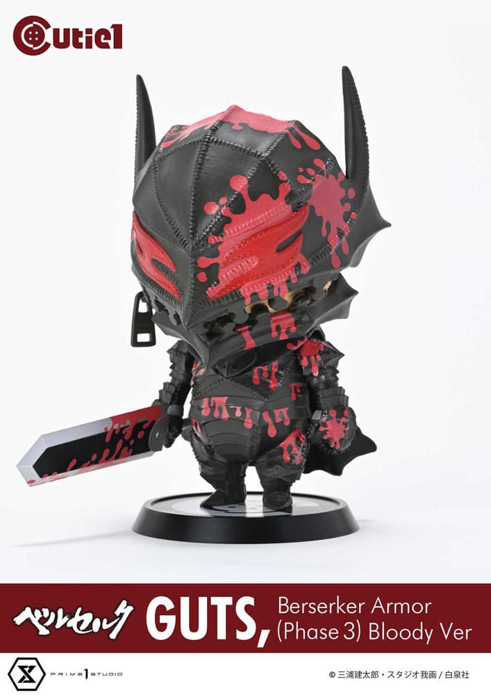 Front view of the blood-splattered Cutie1 Guts Phase 3 figure with red Dragon Slayer, Prime 1 Studio