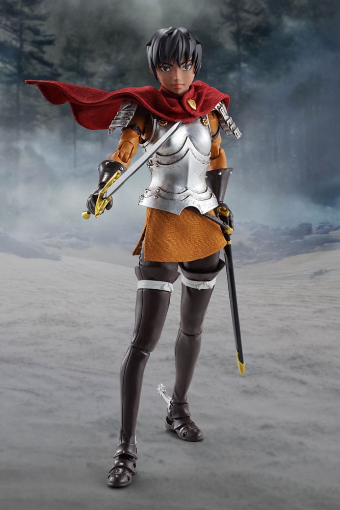 Berserk S.H.Figuarts Casca figure by Bandai Tamashii Nations in armour and red cape, front view