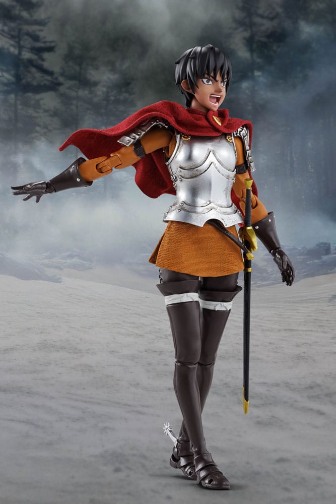 Berserk S.H.Figuarts Casca figure with arm outstretched and red cape flowing behind her