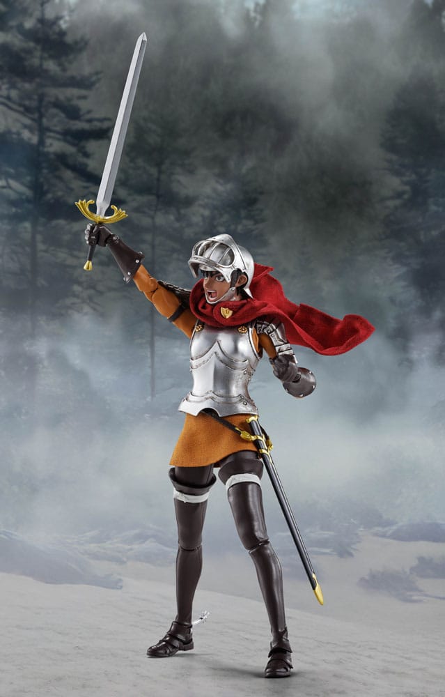 Berserk S.H.Figuarts Casca wearing her helmet with sword raised high overhead