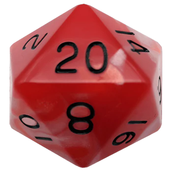 Fanroll - 35mm Mega Acrylic D20 - Red/White with Black Numbers - Loaded Dice