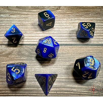 Chessex - Gemini Polyhedral 7 Dice Set - Black-Blue with Gold - Loaded Dice