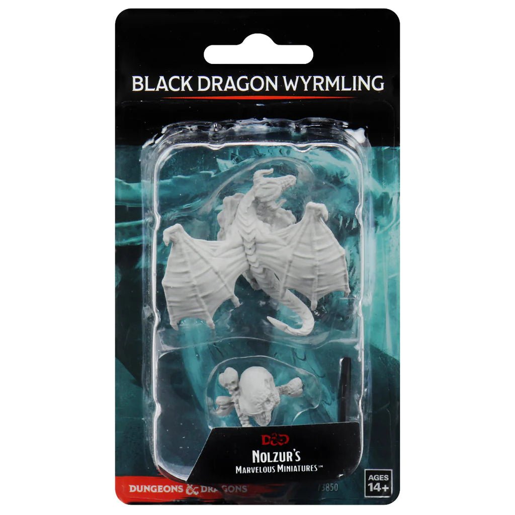 D&D Nolzur's Marvelous Miniatures Black Dragon Wyrmling blister pack with skull terrain piece