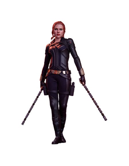 Hot Toys Black Widow 1/6 figure cut-out, full-length in black tactical suit holding two batons