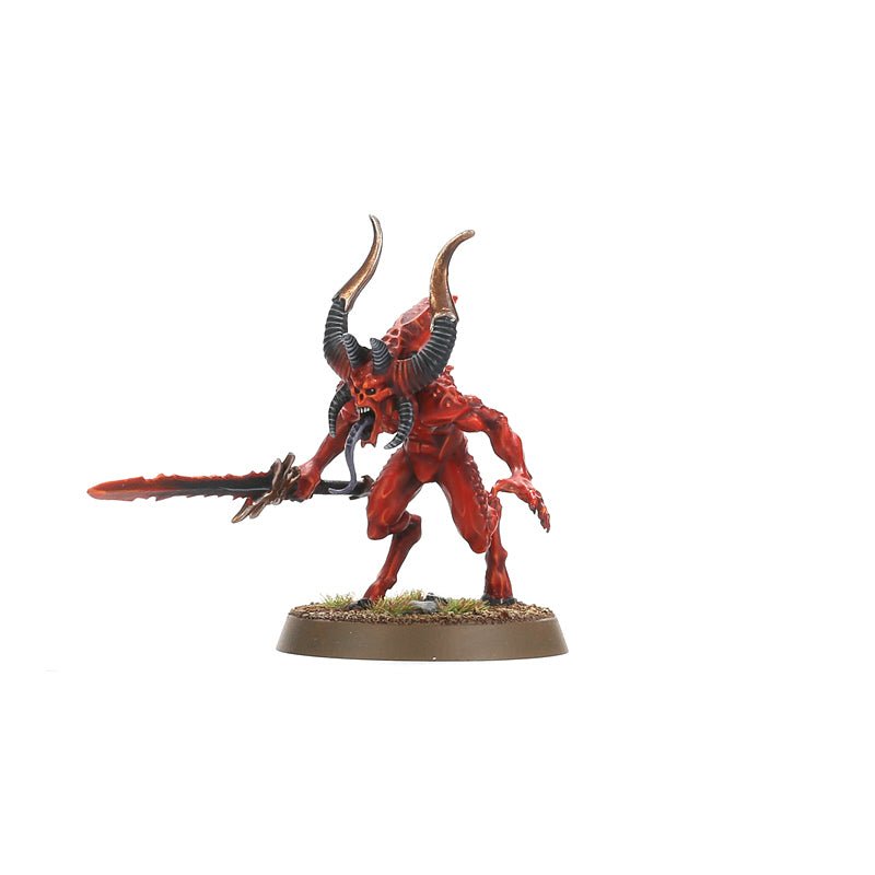 Painted Bloodletter lunging forward with a hellblade, Blades of Khorne daemon by Games Workshop