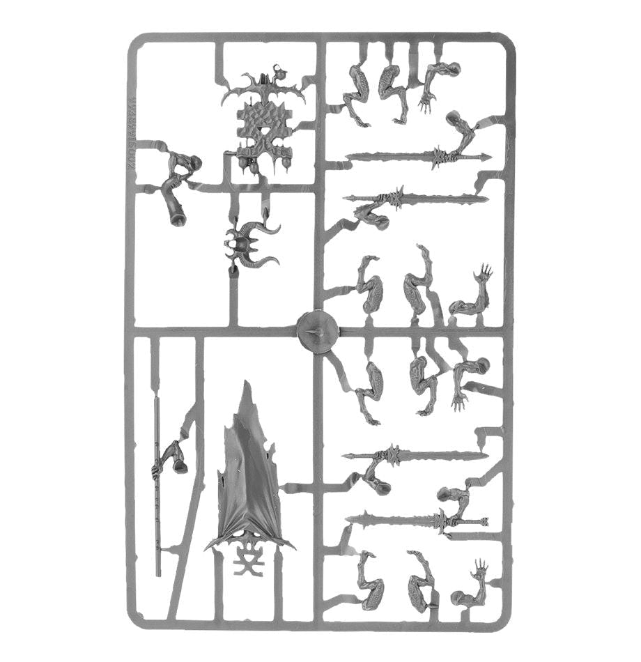 Blades of Khorne Bloodletters unpainted plastic sprue with banner, frame 3 of 3