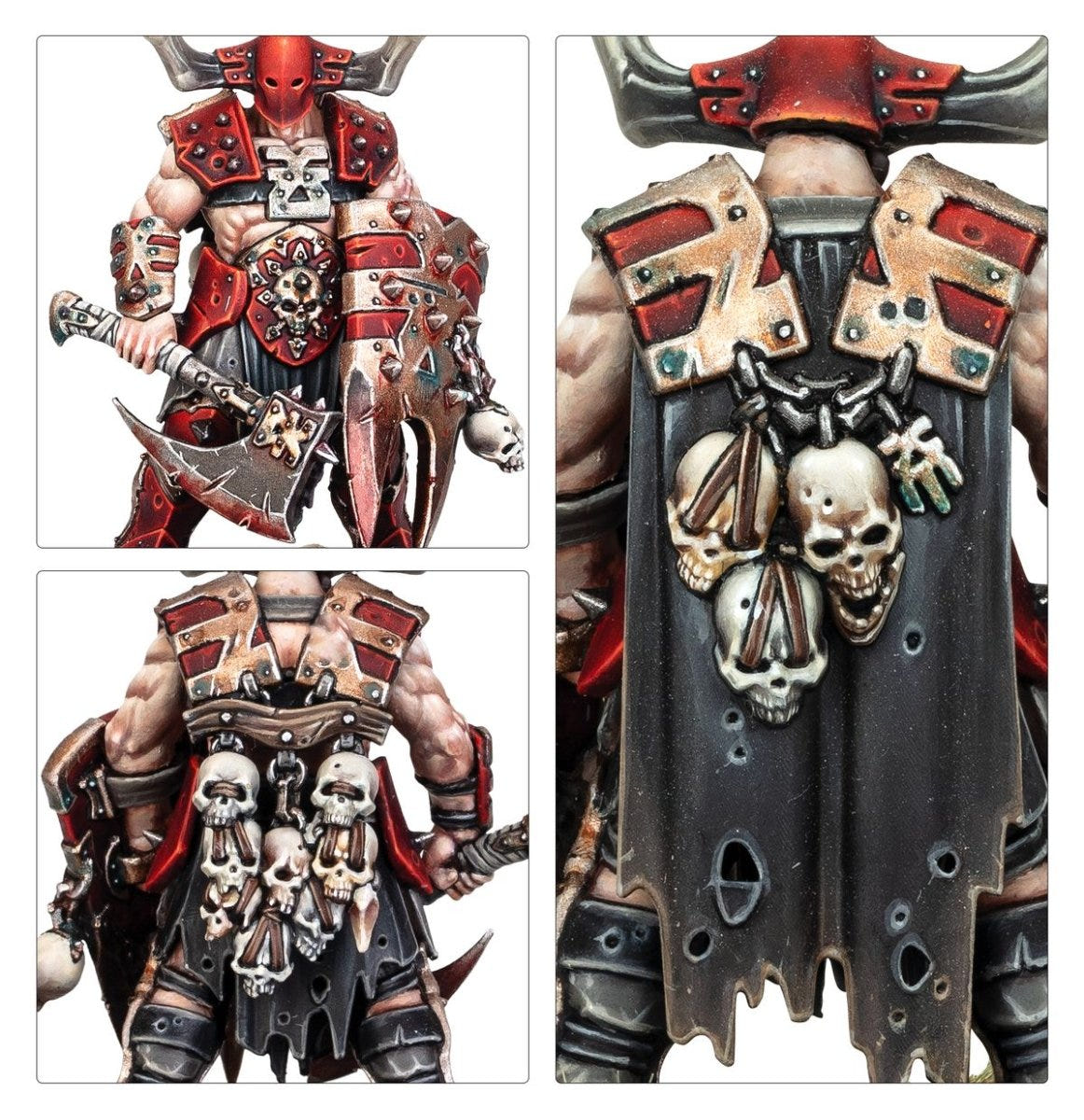 Blades of Khorne Deathbringer close-ups of his axe, skull trophies and the rear of his cloak