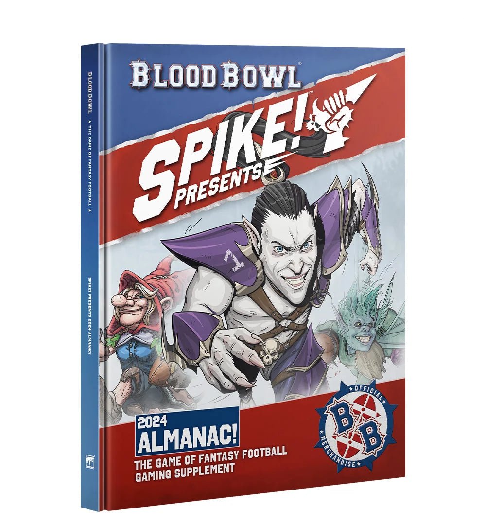 Blood Bowl Spike! Almanac 2024 hardback cover with vampire, gnome and Chaos Dwarf team artwork