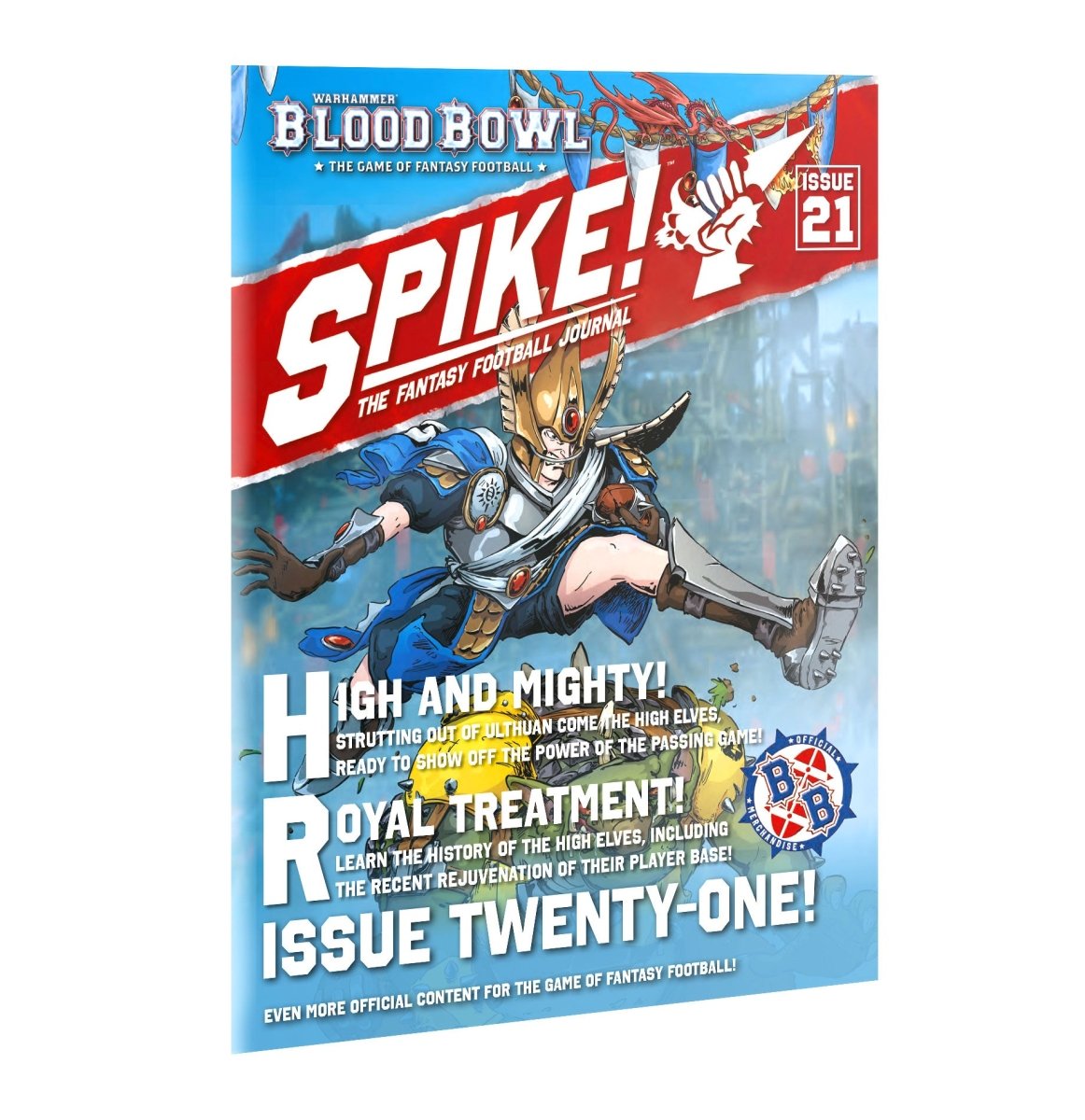 Games Workshop Blood Bowl Spike! Journal Issue 21 cover featuring a High Elf player