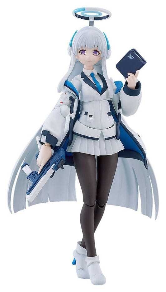 figma Noa Ushio from Blue Archive holding her notebook and pistol, front view on white