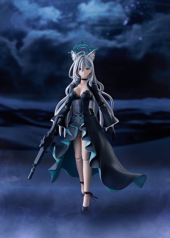 Blue Archive figma Shiroko*Terror standing with rifle against a stormy night sky backdrop