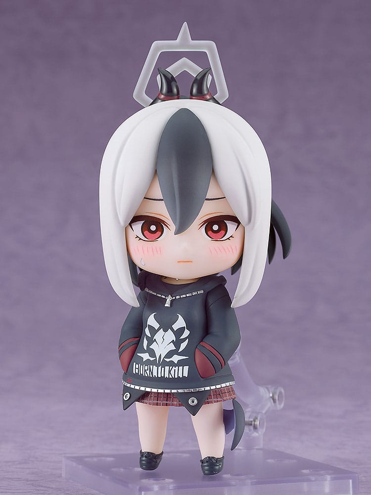 Kayoko Onikata Nendoroid with blushing faceplate and hands tucked in her hoodie