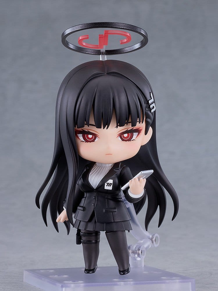 Nendoroid Rio Tsukatsuki front view on clear stand, composed face, holding a tablet
