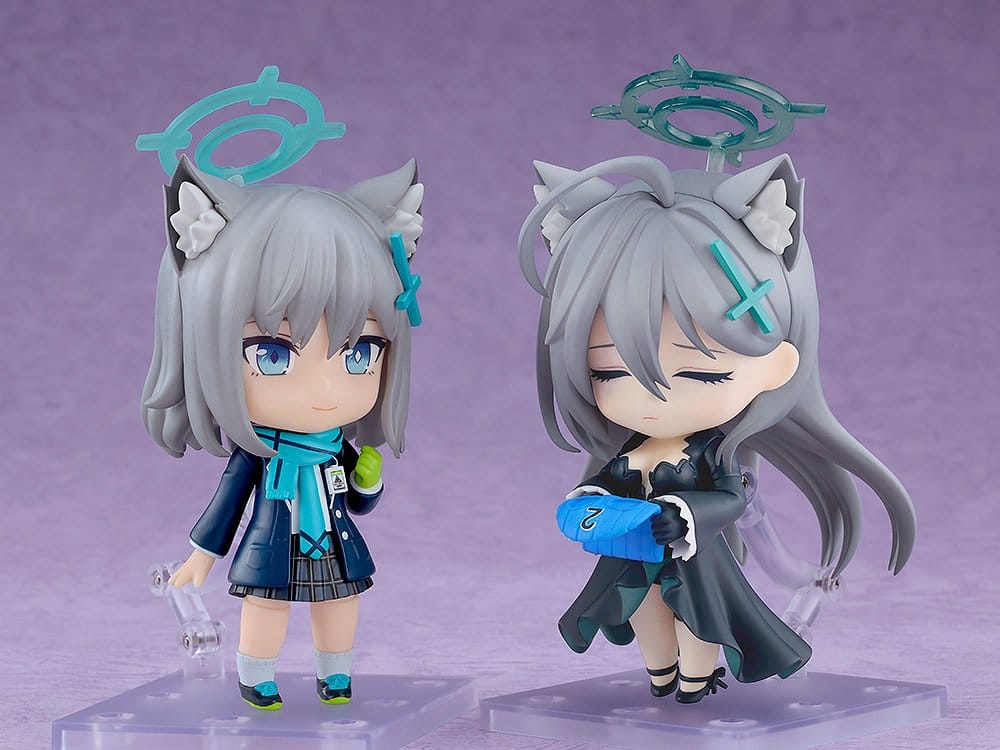 Nendoroid Shiroko Terror smiling beside another Blue Archive Nendoroid sold separately