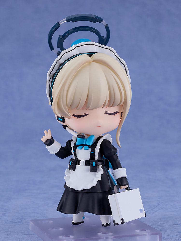 Toki Asuma Nendoroid with closed-eyes faceplate waving, attache case in hand