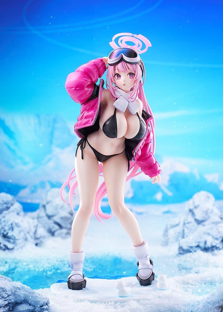 Blue Archive Eimi Swimsuit figure posed in front of an icy blue mountain backdrop